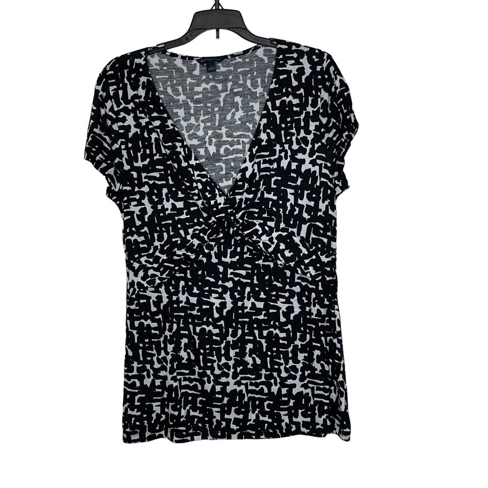 Banana Republic Top Size Large Black White Geometric Rayon Lyocell Womens